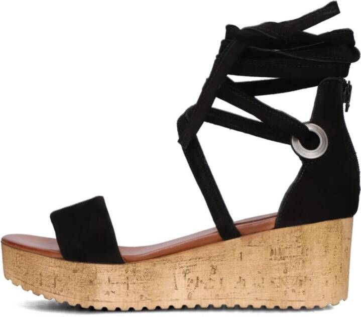 Omoda Zwarte Suède Sandalen met Kurken Plateau