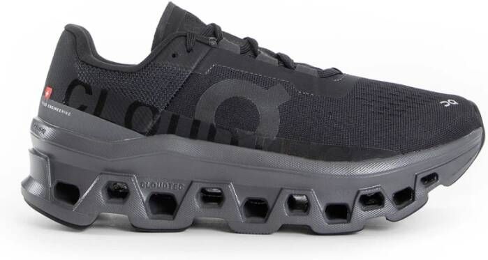 On Running Zwarte Mesh Rubber Sneakers Logo Details