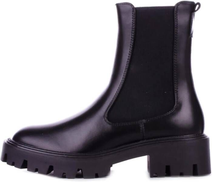Only Zwarte leren laarzen Rubberen zool Black Dames