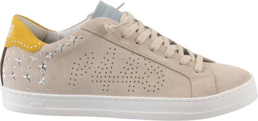 P448 Beige leren sneakers met gele details