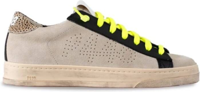 P448 Beige Sneakers met Zwarte Details en Fluorescerende Veters