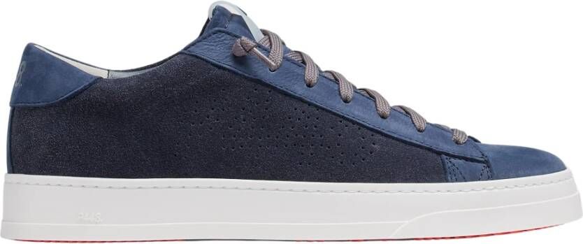 P448 Blauwe Leren Sneaker met Oranje Accents