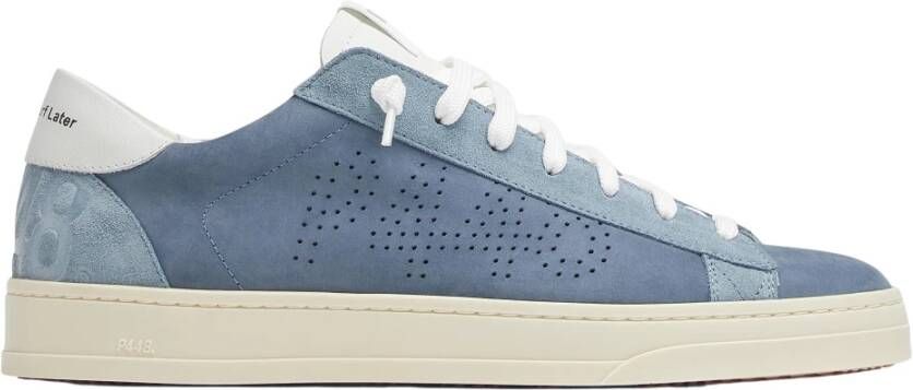 P448 Blauwe Nubuck Leren Sneakers met Witte Accents
