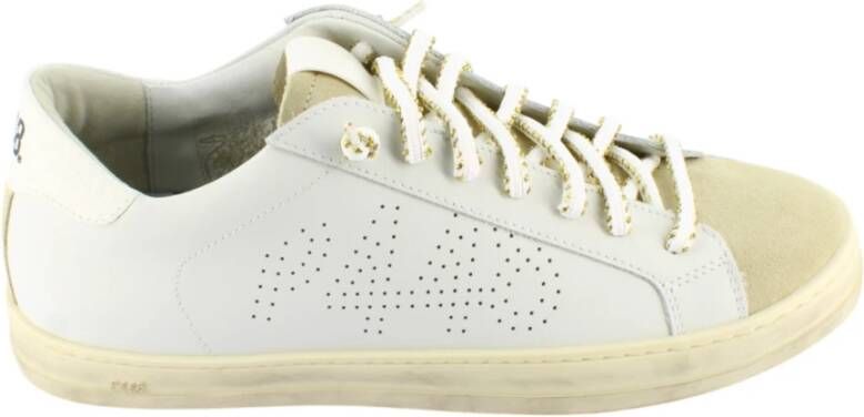 P448 Witte Leren Sneakers Handgemaakte Zool Beige Dames