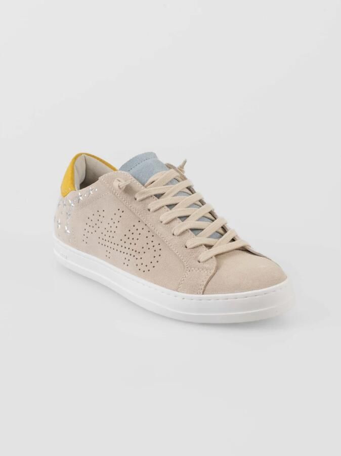 P448 Beige leren sneakers met gele details