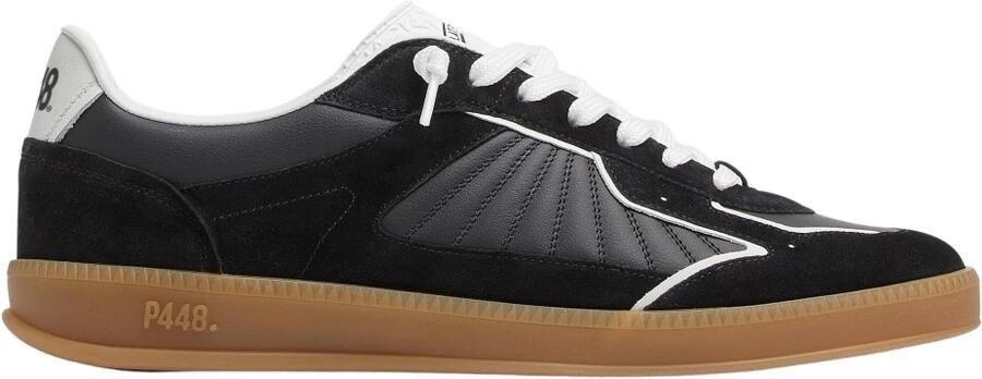 P448 Zwart Witte Suède Sneakers met Groene Accents