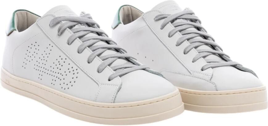 P448 Witte Leren Sneakers met Groene Hiel