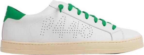 P448 Witte leren sneakers met groene accenten White Heren