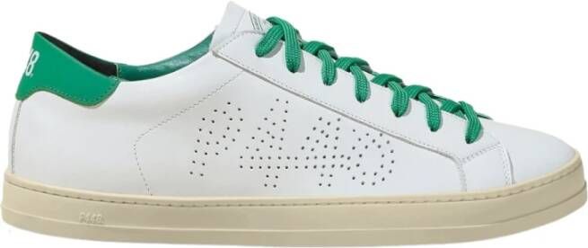 P448 Witte leren sneakers met groene accenten White Heren