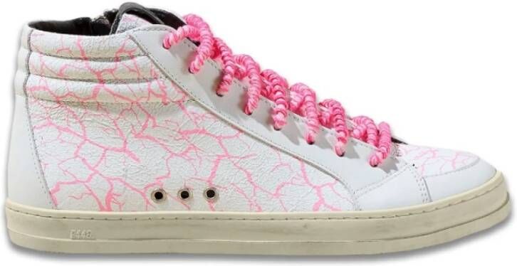 P448 Witte en roze hoge sneakers