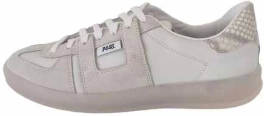 P448 Witte leren en suède sneakers met slangen spoiler