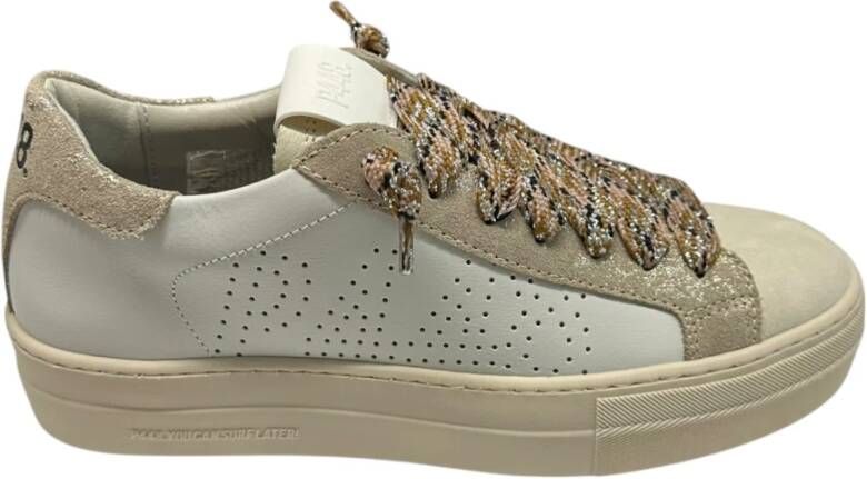 P448 Witte Leren Platform Sneakers Beige Dames