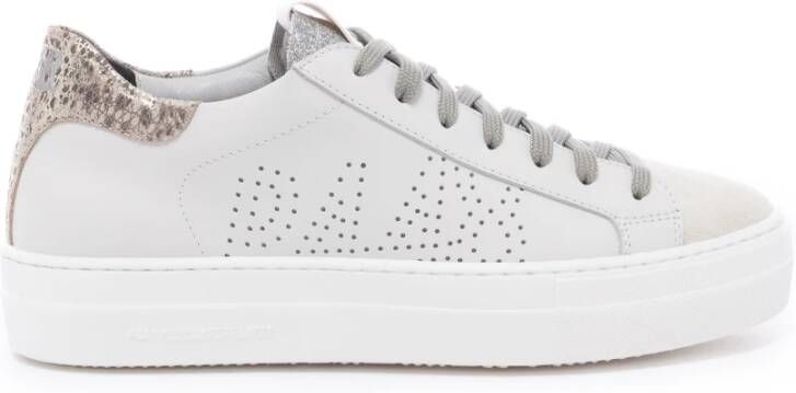 P448 Witte leren sneaker met suède details Beige Dames
