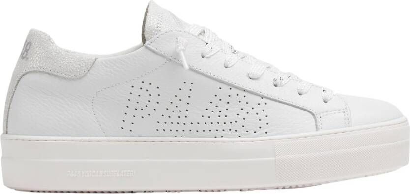 P448 Witte Leren Sneakers met Beige Accenten