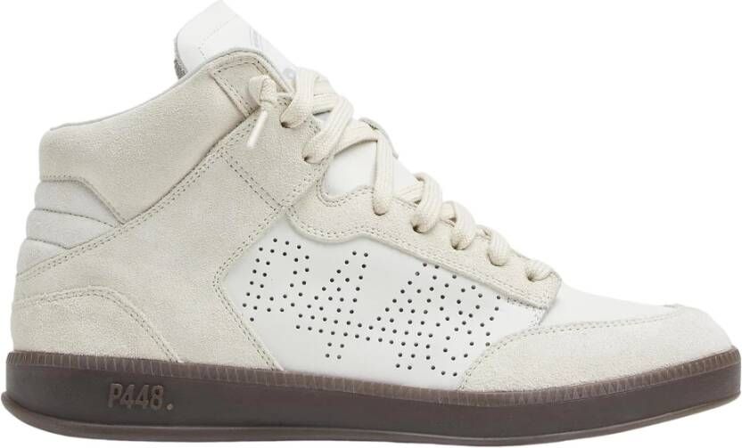 P448 Witte Leren Sneakers met Beige Accents