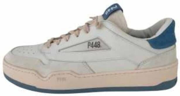 P448 Witte leren sneakers met blauwe details