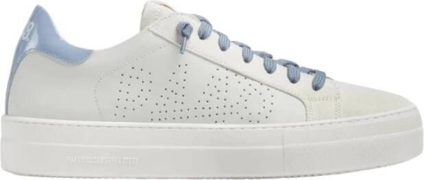 P448 Witte Leren Sneakers met Blauwe Details