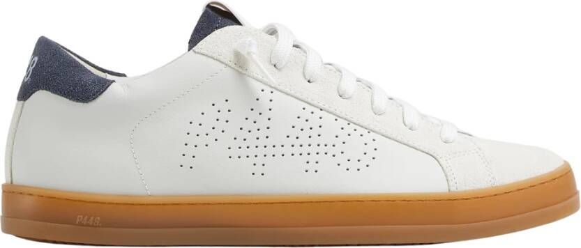 P448 Witte Leren Sneakers met Blauwe Details