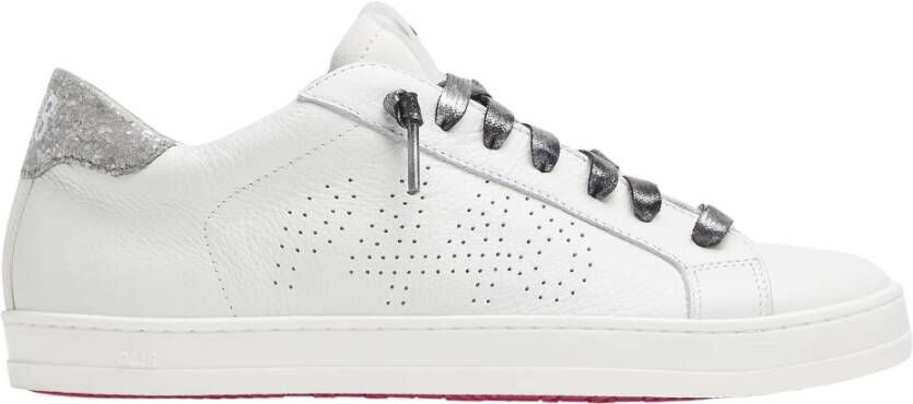P448 Witte Leren Sneakers met Glitteraccenten
