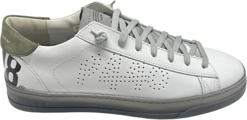 P448 Witte leren sneakers met grijze en groene accenten White Heren