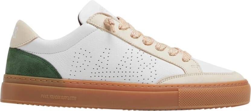 P448 Witte Leren Sneakers met Groene Accent