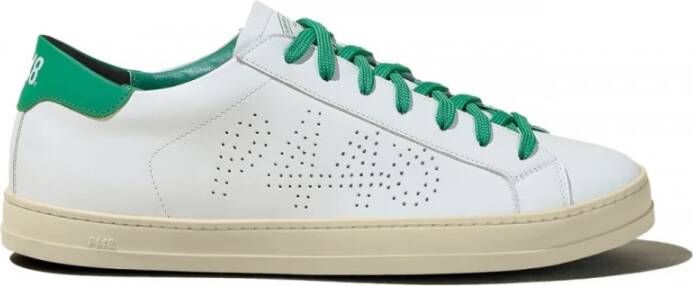 P448 Witte leren sneakers met groene accenten Wit Heren