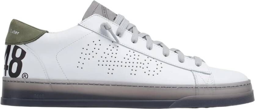 P448 Witte Leren Sneakers met Groene Hiel