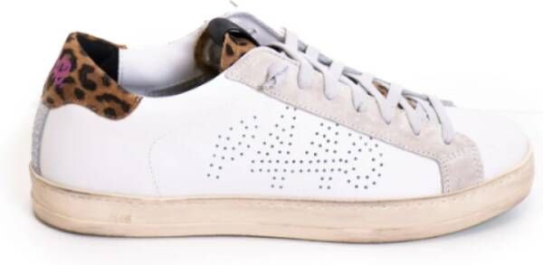 P448 Witte Leren Sneakers met Luipaardprint Multicolor Dames