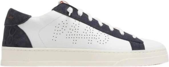P448 Witte leren sneakers met oranje accenten
