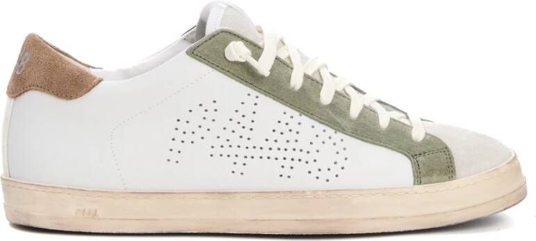 P448 Witte Leren Sneakers met Salie Groene Inzet