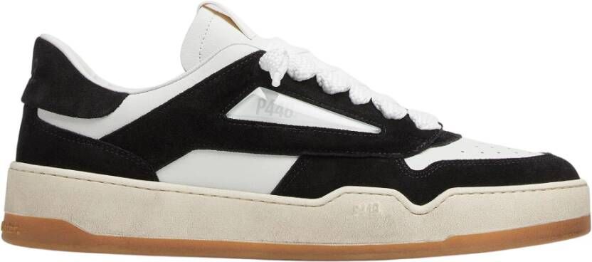 P448 Wit zwarte leren sneakers