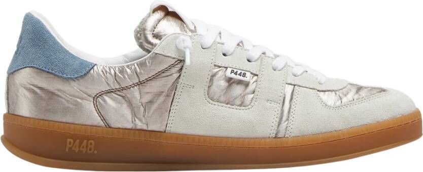 P448 Zilver Nylon Sneakers met Suède Accenten