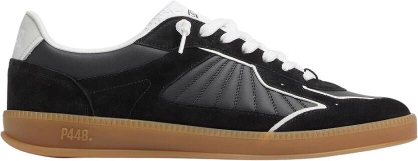 P448 Zwart Witte Suède Sneakers met Groene Accents