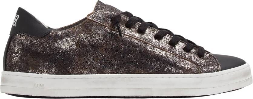 P448 Zwart Zilver Leren Sneakers