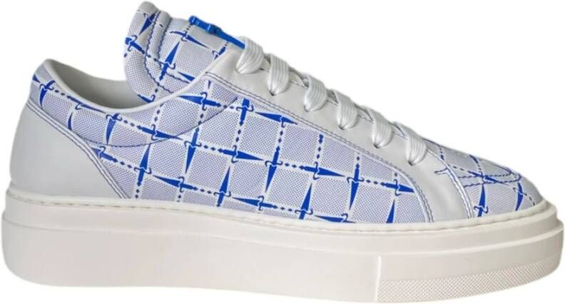 Paciotti Witte leren sneaker met blauwe dolkprint Blue Heren