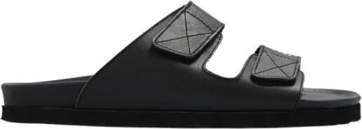 Palm Angels Zwarte Leren Sliders met Dubbele Touch Strap Black Dames