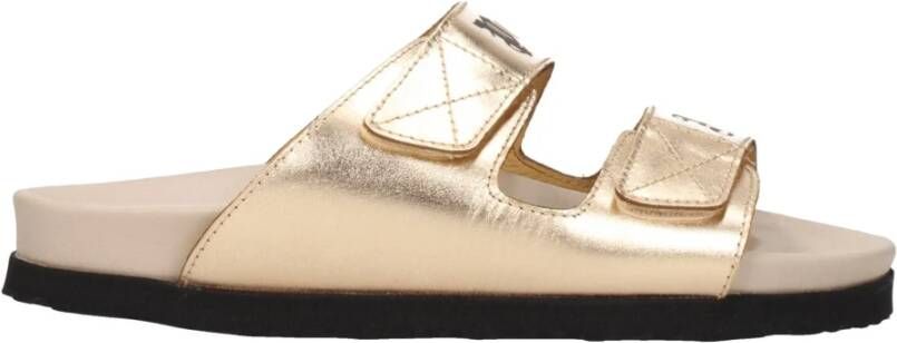 Palm Angels Logo Print Leren Slippers Yellow Dames