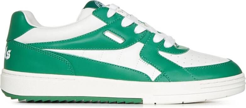 Palm Angels Witte Leren Sneakers met Smaragdgroene Accenten White