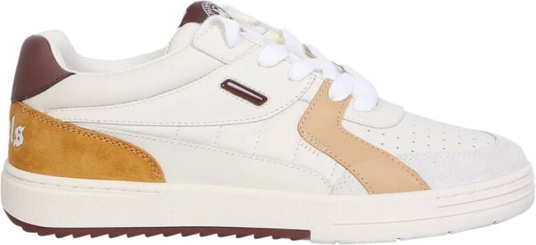 Palm Angels Leren sneakers met suède details en geborduurd logo Beige Heren