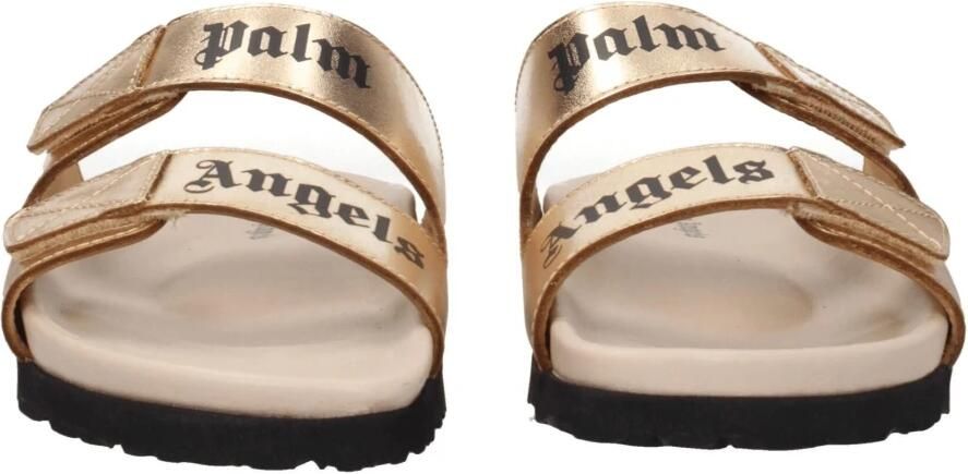 Palm Angels Logo Print Leren Slippers Yellow Dames