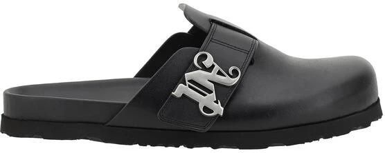 Palm Angels Leren muilen met brede band en 3D-plaquette Black Heren - Foto 2