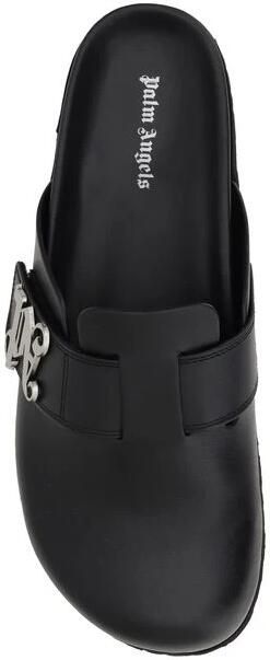 Palm Angels Leren muilen met brede band en 3D-plaquette Black Heren