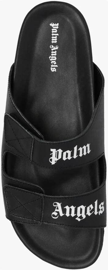 Palm Angels Zwarte Leren Sliders met Dubbele Touch Strap Black Dames - Foto 4