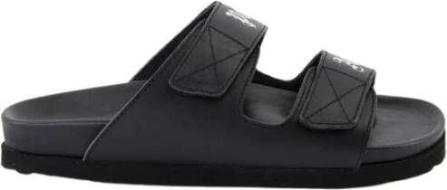 Palm Angels Zwarte Leren Sliders met Dubbele Touch Strap Black