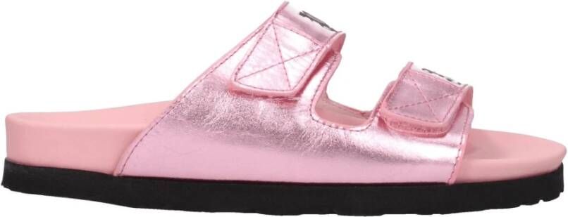 Palm Angels Roze Leren Sandalen met Klittenbandsluiting Pink Dames