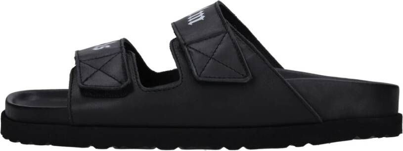 Palm Angels Zwarte Leren Sliders met Dubbele Touch Strap Black Dames
