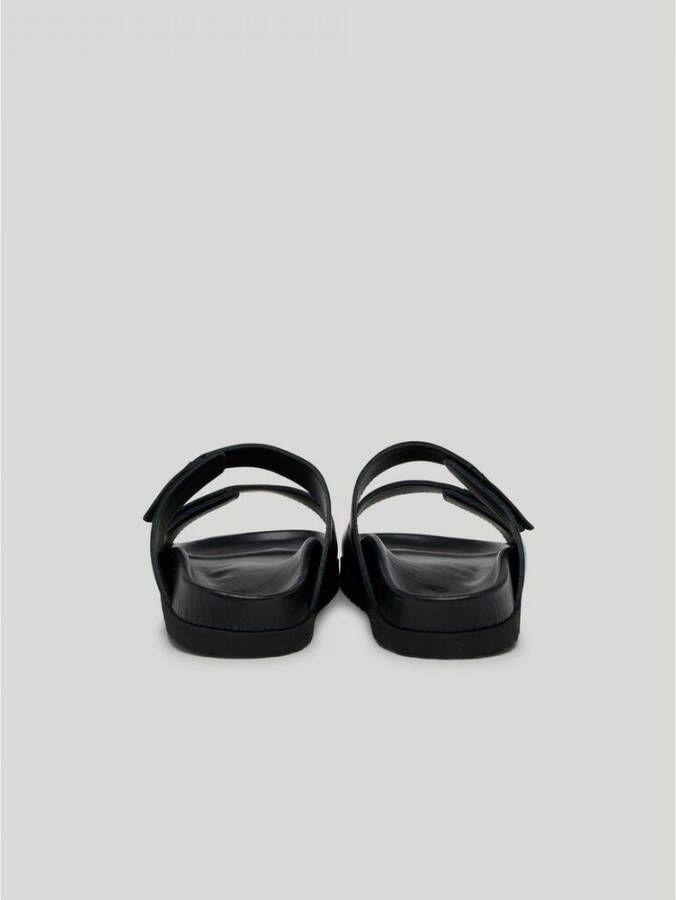 Palm Angels Zwarte Leren Sliders met Dubbele Touch Strap Black Dames