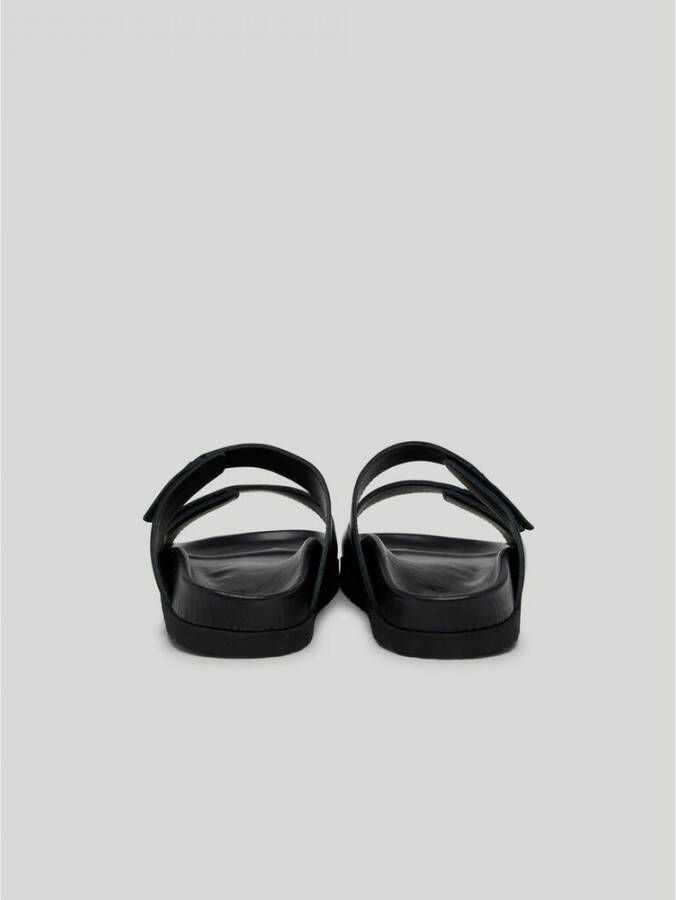 Palm Angels Zwarte Leren Sliders met Dubbele Touch Strap Black