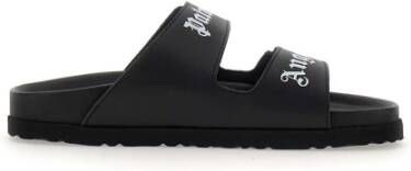 Palm Angels Zwarte Leren Sliders met Dubbele Touch Strap Black Dames