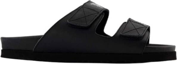 Palm Angels Zwarte Leren Sliders met Dubbele Touch Strap Black